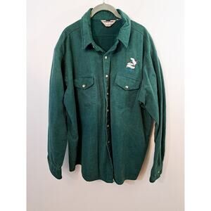 Winter Run Men's Vintage Green Thick Flannel Button-up Duck Embroidered